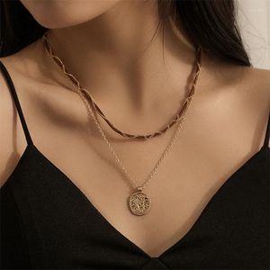 Collares colgantes monedas emo de oro emo con doble clavícula de collar de cuerda de terciopelo coreano para mujeres