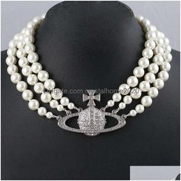 Colliers pendentifs Western Empress Dowagers Collier avec trois couches de perles FL Diamant Collier Chaîne Pinduo Drop Livraison Bijoux NE Dhq5H