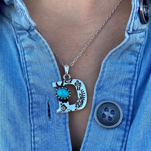 Hanger kettingen western initiële charme ketting aztec print kleine turquoise rodeo letter cowgirl accessoires verjaardag g