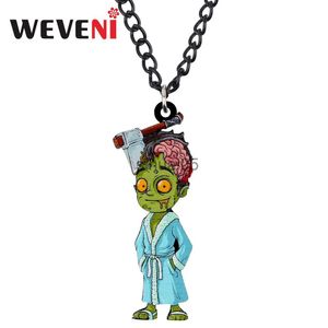 Pendentif Colliers Weveni Acrylique Halloween Horrible Peignoir Zombie Collier Long Collier Bijoux Enfants Filles Fête Festival Décoration Charms Cadeau x1009