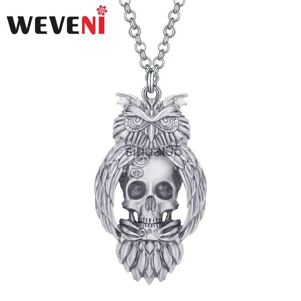 Collares colgantes WEVENI aleación de Halloween antiguo chapado en oro búho cráneo collar realista esqueleto colgante joyería para mujeres niñas amigos regalo x1009