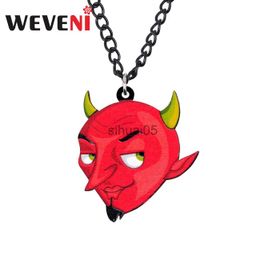 Hangertjes kettingen WEVENI Verklaring Acryl Halloween Rode Duivel Satan Ketting Hanger Ketting Feestkostuum Sieraden Voor Dames Meisjes Cadeau Bijoux 2019 x1009