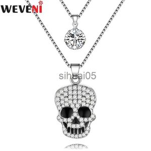 Pendentif colliers WVENI déclaration Punk crâne collier strass chaîne pendentif collier Halloween bijoux cadeau pour femmes mode fille accessoires x1009