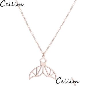 Colliers pendants baleinier Tail Boho Collier pour femmes en acier inoxydable creux de dauphin queue de poisson coul