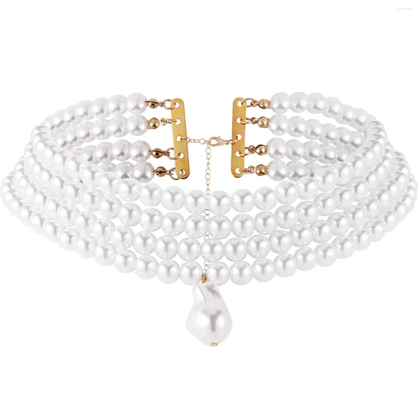 Pendentif Colliers Collier de perles blanches Perles rondes Femmes Européennes et américaines Simulation artificielle Perles Costume Bijoux Miss