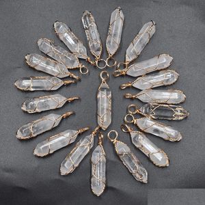 Hangende kettingen witte kristal zeshoekige pilaar vorm punt handgemaakte ijzeren draad hangers voor sieraden maken druppel levering dhlvh