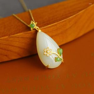 Hanger kettingen witte druppel steen goud kleur ingelegde zirkoon bloem ketting voor vrouwen delicate ol mode sieraden mooi cadeau