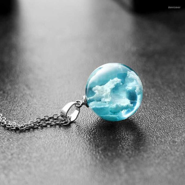 Anhänger-Halsketten, weißes Geschenk, Terrarium, Wolken, Himmel, Harz, blaue Glaskugel, schöne Schmuck-Halskette