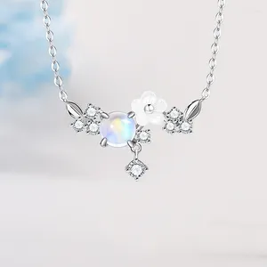 Pendentif Colliers Or Blanc Couleur Plaqué Fleur Pour Femmes Filles Lune Pierre Cadeau Bleu Cristal Bijoux Longue Chaîne Collier