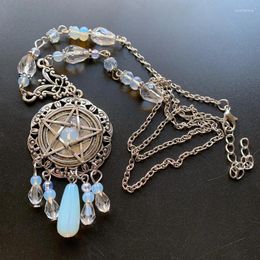 Pendentif Colliers Blanc Opalite Pierre Perles Pentagramme Énergie Guérison Spirituelle Collier Alliage Chaîne Bijoux 1pc