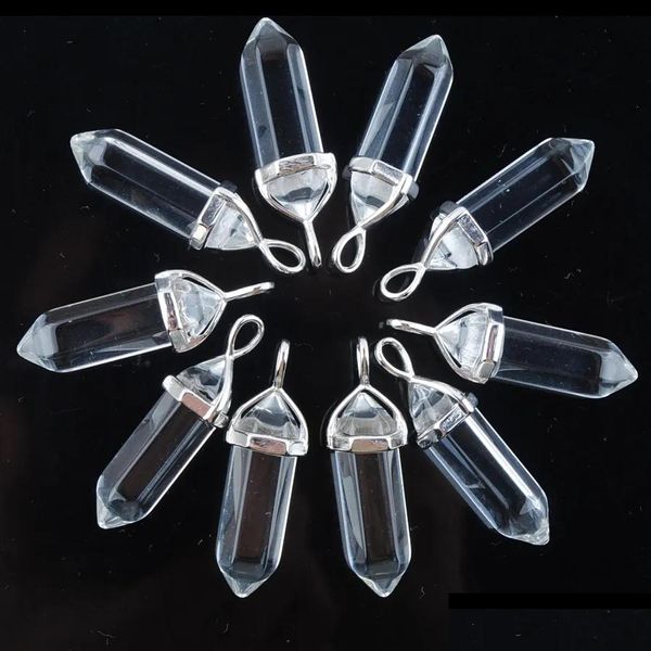 Pendentif Colliers Quartz Blanc Pendentifs Pierre Naturelle Cristal Pilier Forme Pendum Pour Collier Point Hexagonal Reiki Bijoux Cadeaux Dhahq