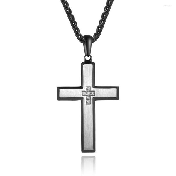 Pendentif Colliers Blanc Zircon Galvanisé Noir Biseauté Robe Croix Homme Et Femme Couple En Acier Inoxydable Collier Homme