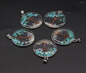 Colliers pendants entièrement 10pcs Stone naturelle turquoise rond à gravier transparent arbre de gravier faisant des bijoux de collier de bricolage exquis cadeau4945706
