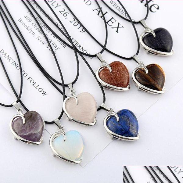 Pendentif Colliers En Gros 10 Pcs Sier Plaqué Amour Coeur Oeil De Tigre Pierre Lien Chaîne Collier Lapis Lazi Style Romantique Bijoux Goutte Dhw2U