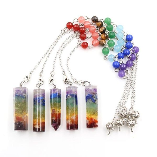 Pendentif Colliers En Gros 10 Pcs Sier Plaqué Beaucoup De Style Colorf Pierre Et Résine Avec Perles Rondes Chaîne Guérison Chakra Bijoux Drop Dh6Uo