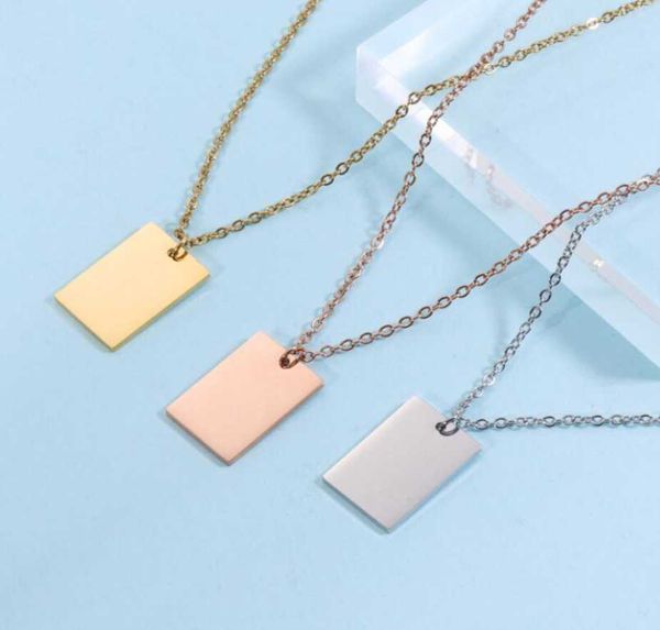 Pendentifs de collier En gros 10 pièces 2 tailles Rectangle pendentif collier en acier inoxydable câble chaîne collier pour bricolage nom personnalisé bijoux pour femmes G230206