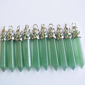 Pendant Necklaces En gros 10 pcs/lot mode bonne qualité naturel vert Aventurine pilier Hexagonal charmes pendentifs 12x50mm pour bijoux