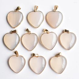 Collares pendientes al por mayor 10 unids/lote buena calidad Natural ágata blanca corazón 25mm colgantes para la fabricación de joyas