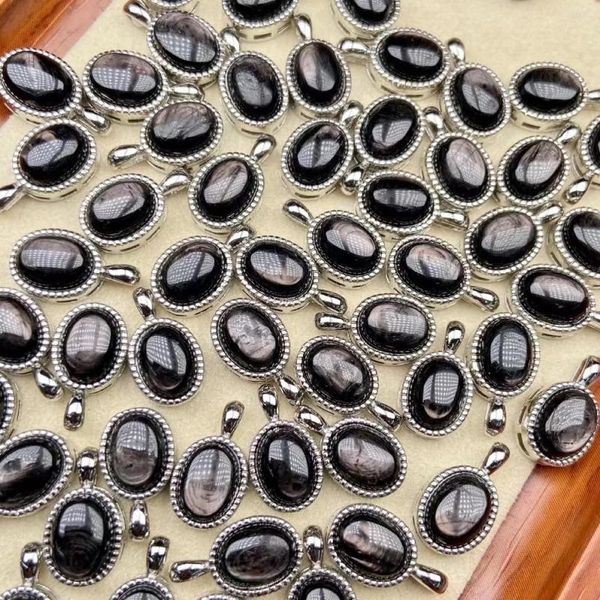 Pendentif Colliers En Gros 10 pcs/lot Hypersthène Naturel 6x8mm Ovale Semi-précieuse Pierres Précieuses Charmes Bijoux Pour Collier