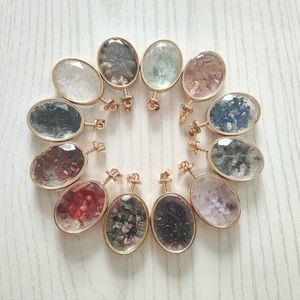 Collares pendientes Venta al por mayor 10 unids / lote Botellas de deseos Cristal de piedra natural Forma ovalada Péndulo Curación Reiki Energía cargada para joyería