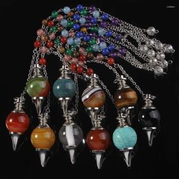 Ожерелья с подвесками, оптовая продажа, 10 шт., натуральный драгоценный камень, серебристый металлический шарик, цепочка, биолокация, гадание, исцеление, кристалл, кварц, Рейки, чакра