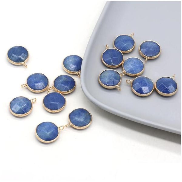 Pendentif Colliers En Gros 10 Pcs Pierre Naturelle Bleu Aventurine Ronde Plaqué Or Pour La Fabrication De Bijoux Diy Collier Boucle D'oreille Accessoires Dhmpz