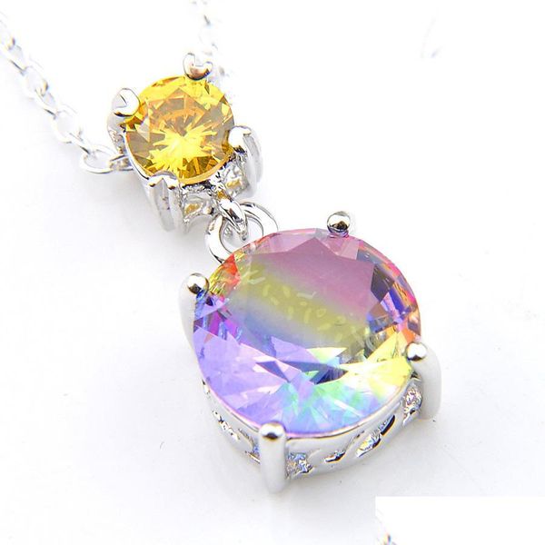 Pendentif Colliers En Gros 12 Pièces / Lot Bijoux De Vacances De Mode Bi Couleur Tourmaline Gemstone 925 Sier Mariage Pendentif Rond Necklac Dh0Lr