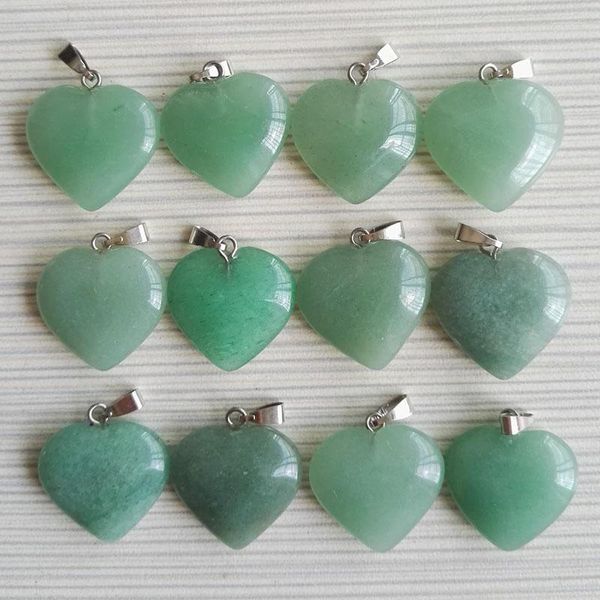 Pendentif Colliers En Gros 12pcs Mode Naturel Vert Aventurine Pierre Pendentifs Charme Vendre Coeur Pour La Fabrication De Bijoux