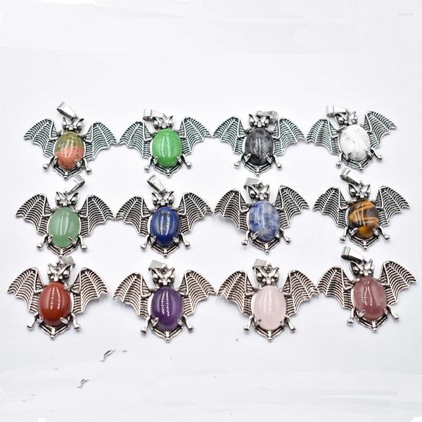 Colliers pendants en gros 12pcs / lot mode Bonne qualité Animal Bat Néclacée de pierre naturelle Bijoux de fabrication d'accessoires gratuits
