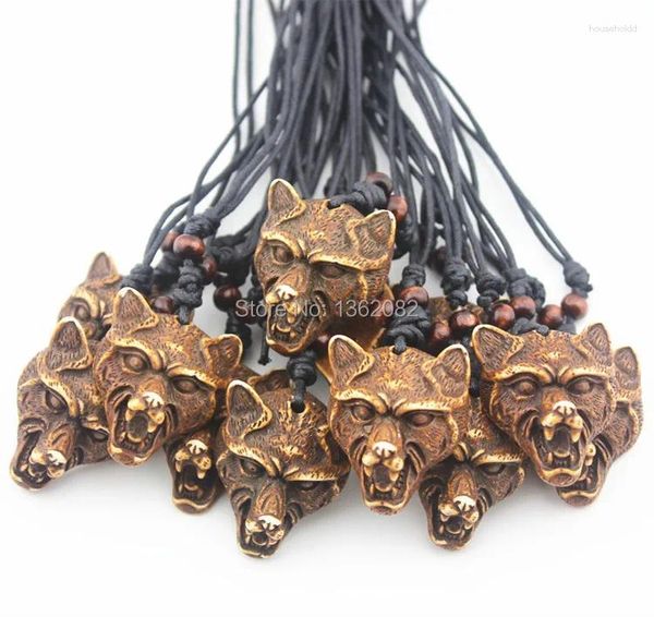 Pendentif Colliers En Gros 12pcs Bijoux Pour Hommes Style Tribal Tête De Loup Collier Amulette MN374