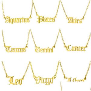 Pendentif Colliers En Gros 12 Pcs Zodiaque Collier Femmes Hommes Constellation Bijoux Cadeaux D'anniversaire En Acier Inoxydable Lettre Pendentifs Dro Dhvfn