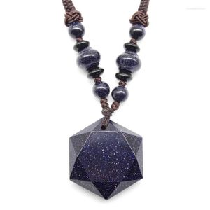 Pendentif Colliers En Gros 1 pcs Naturel Bleu Sable Pierre Six Étoiles Chanceux Amulette Collier Pour Femmes Hommes Amour Pendule Bijoux