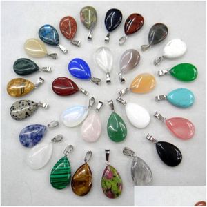 Collares pendientes Venta al por mayor 24 Unids Natural Rosa Cuarzo Cristal Ágatas Ojo de Tigre Piedra Malaquita Forma de Gota de Agua Para Diy Joyería Maki Dhq5N