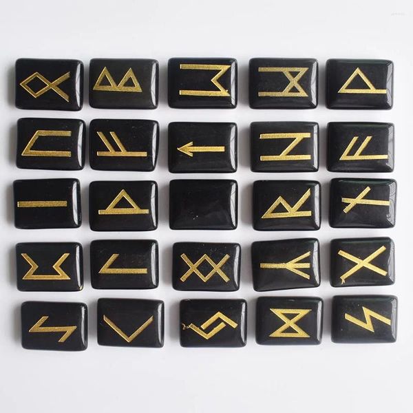 Colliers pendants en gros 25pcs / lot Natural Black Onyx Viking Runes Amulet Set Reiki Crystals Cristaux de guéris