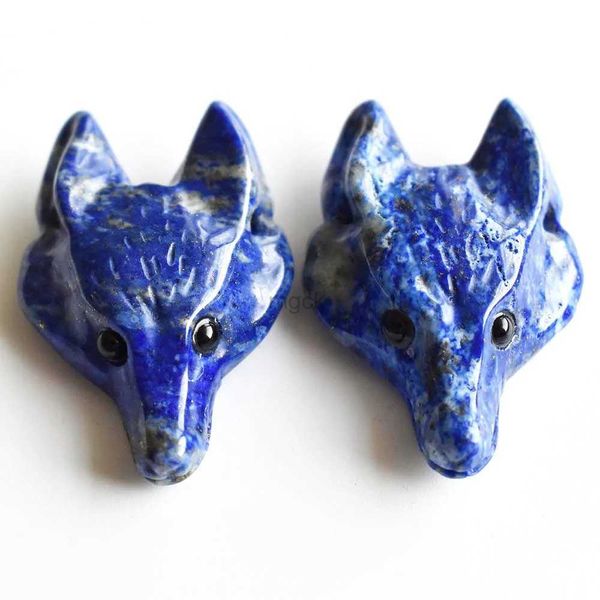 Collares pendientes al por mayor 2 unids/lote moda natural lapislázuli tallado forma de cabeza de lobo colgantes para collar fabricación de joyas envío gratis 240330