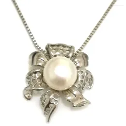 Colliers pendants en gros 30 25 mm 11-12 mm Bouton blanc Style de fleur de perle 925 Collier pendent en argent sterling