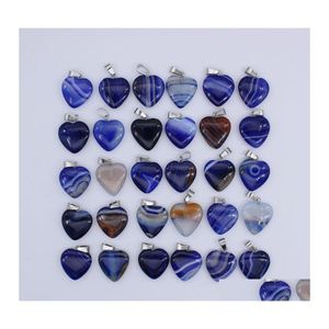 Colliers pendants en gros 30 pièces / lot mode High Quality Natural Striped Onyx Blue Heart Bijoux Fabriquant de 20 mm Drop Livraison Pend OTFHV