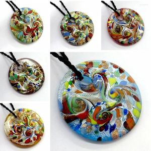 Pendentif Colliers En gros 4pcs à la main Murano Lampwork verre coloré or sable points rond collier bijoux cadeaux LL50