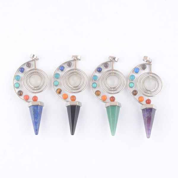 Pendentif Colliers En gros 4 pièces/lot 7 Chakra Reiki femmes Yoga bijoux amulette guérison pierre naturelle Lapis Lazuli Aventurine cristal IBN475Pe