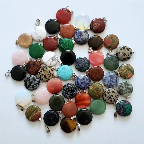 Pendentif Colliers En Gros 50 pcs/lot Bonne Qualité Mode Pierre Naturelle Forme Ronde Charmes Pendentifs Pour Collier DIY Accessoires Faire