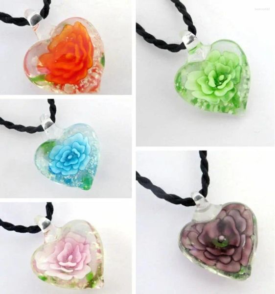 Collares colgantes al por mayor 5 unids hecho a mano Murano Lampwork vidrio colorido corazón flor ajuste collar joyería regalos LL12