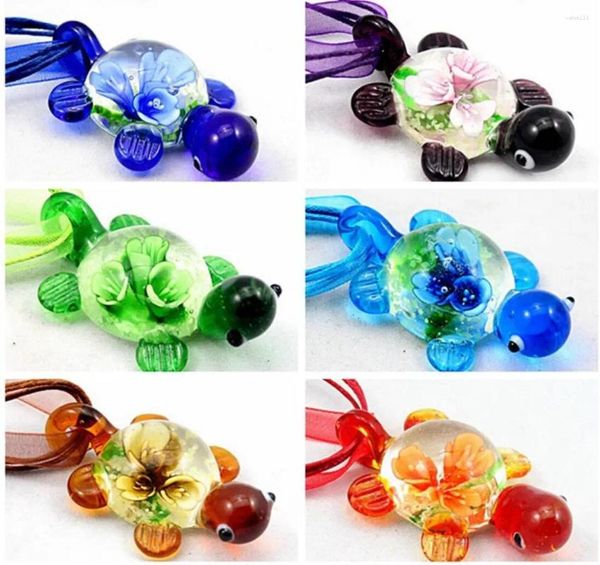 Pendentif Colliers En Gros 6pcs À La Main Murano Lampwork Verre Mignon Tortue Fit Collier Bijoux Personnalité Femelle LL84