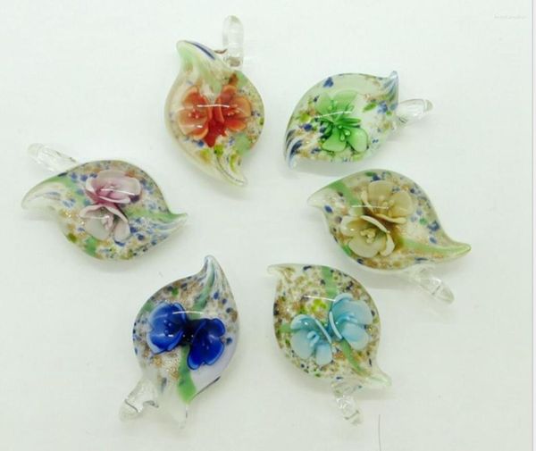 Pendentif Colliers En Gros 6pcs Verre À La Main Murano Lampwork Fleur Goutte D'eau Fit Collier Bijoux Cadeaux LL85