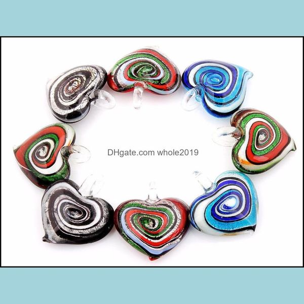 Pendentif Colliers En gros 6 pcs à la main Murano Murano Verre Mélange Couleur Coeur Fit Collier Thanksgiving Cadeau Drop Livraison Bijoux Dhn4O