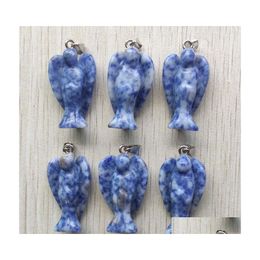 Pendentif Colliers En gros 6 pièces/lot mode naturel Sodalite pierre ange charmes pendentifs pour bijoux accessoires faisant goutte livrer Dhgi6