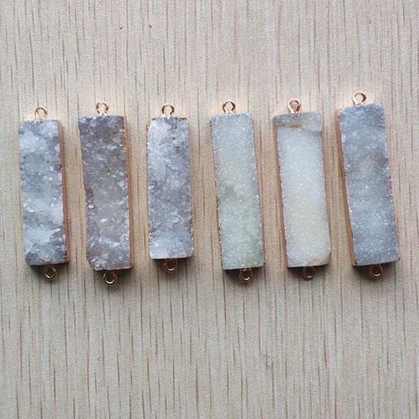 Pendentif Colliers En Gros 6 pcs/lot Mode Électrolytique Or Bordé Tranche Naturel Blanc Agates Rectangle Forme Pendentifs Connecteur Bijoux