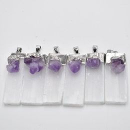 Pendentif Colliers En gros 6 pcs/lot naturel sélénite plâtre améthystes pendentifs roche minéral spécimen bijoux Reiki énergie de guérison