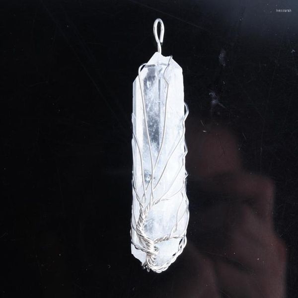 Pendentif colliers En gros 6 pièces/lot pendentifs de pilier en cristal blanc naturel à la main K argent fil enveloppé arbre de vie bijoux QN3751