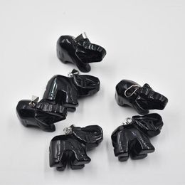 Hangende kettingen groothandel 6 stks/lot topkwaliteit gesneden natuurlijke zwarte obsidiaan olifant charmes hangers passen sieraden maken maken