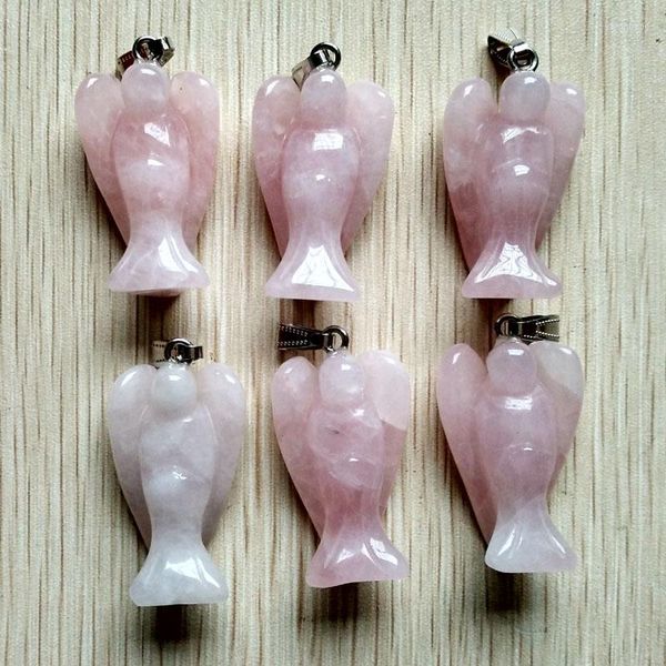 Pendentif Colliers En Gros 6 pcs/lot À La Mode Naturel Roses Quartz Pierre Rose Ange Pendentifs Charmes Pour Collier Faire Des Bijoux